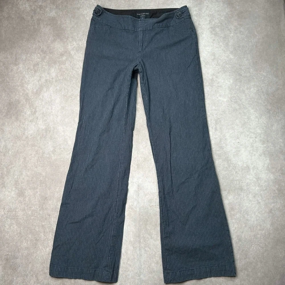 Banana Republic Jackson Fit Navy Pinstripe Wide Leg Linen Blend Trousers Size 8